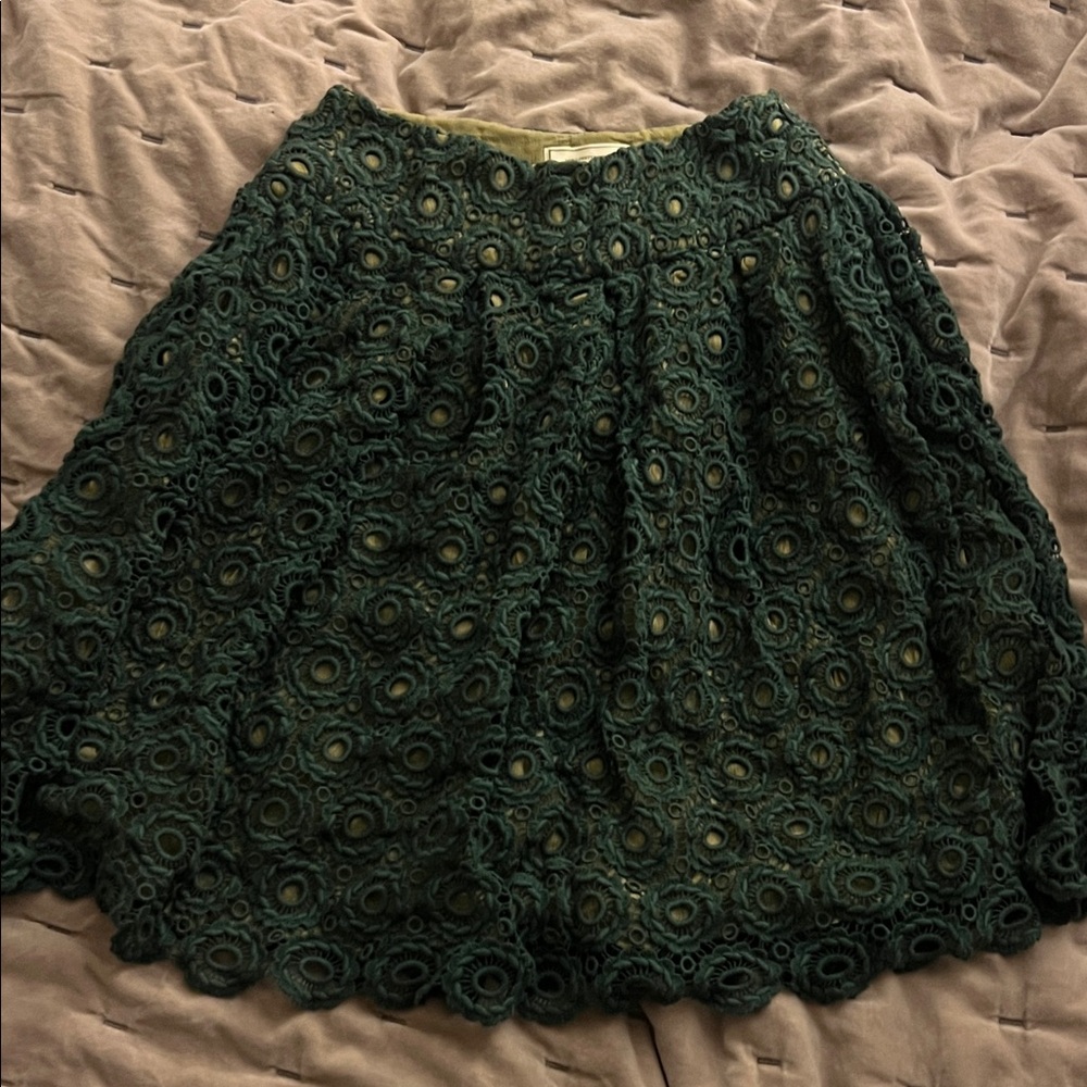 Moulinette Soeurs Dark Green Lace A-Line Skirt